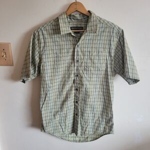 Exofficio Hiking Short Sleeve Button Down Blue Green Plaid Medium